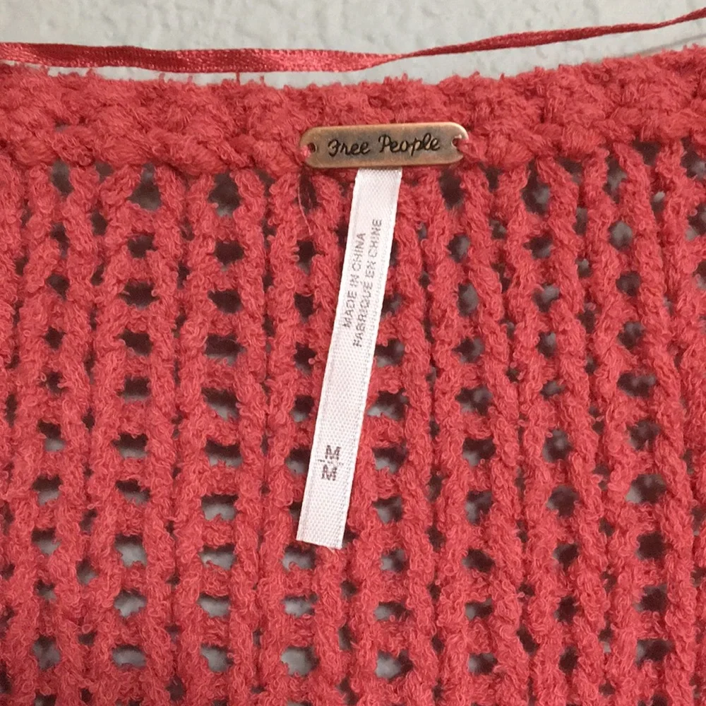 Free People Coral Open-Knit Scoop Neck Sweater